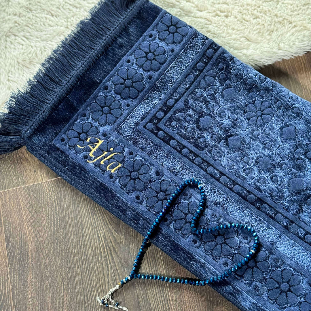 QAMARR ® Majestic Personalized Prayer mat Giftbox - Royal Blue