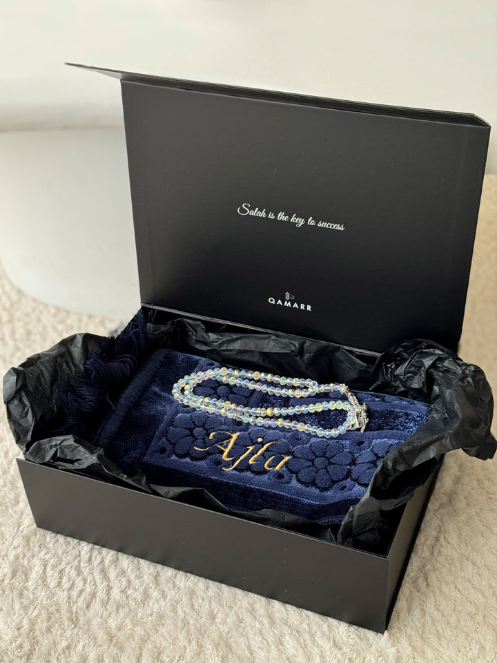 QAMARR ® Majestic Personalized Prayer mat Giftbox - Royal Blue